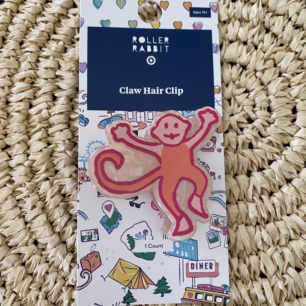 Roller Rabbit Pink and Coral Monkey Claw Hair Clip